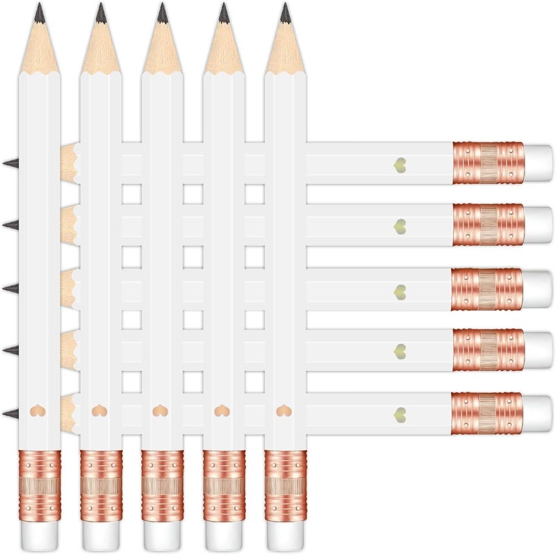 Vusnud 50Pcs - Bridal Shower Sharpened Half Pencils with Erasers, Pre-sharpened Pencils for Bridal Shower & Wedding Games, 4 Inches (Heart - White) - Image 1